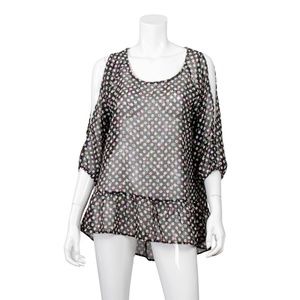 Sheer blouse, peek-a-boo shoulder